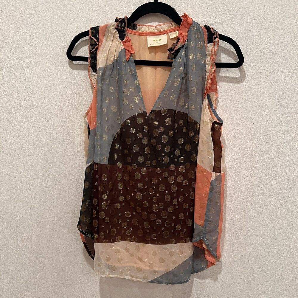 Maeve Anthropologie Womens Fantasia Metallic Clip Dot blouse Top Sz 6 Sleeveless